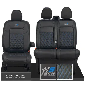 All New Ford Transit Custom S-TECH Front 1 2 INKA Bentley Leatherette Tailored Seat Covers Black MY-2024 (Choice of 7 Colours)