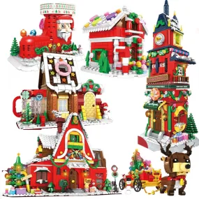 Christmas Tree Santa Claus Reindeer Xmas Stocking House Tower Building Blocks City Winter House Christmas Car Model Toys Gifts