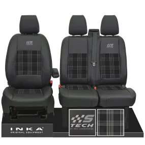 Ford Transit Custom 12-23 Inka S-Tech Front 1 2 Second Skin Tailored Leather Look Seat Covers With Tartan.