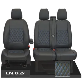 Ford Transit Custom INKA Bentley Diamond Quilt Front 1 2 Leatherette Tailored Seat Covers Black MY-12-23