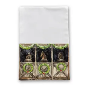 Horse Stable Christmas Wreaths Tea Towel